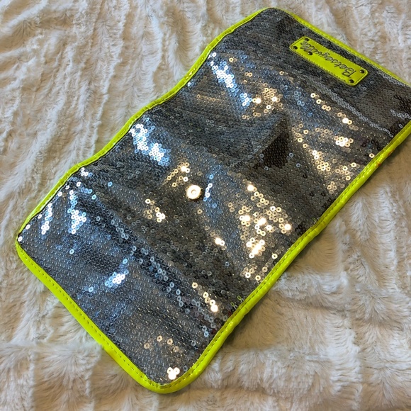 Betsey Johnson Silver and Neon Yellow Cosmetic Bag - Picture 4 of 6